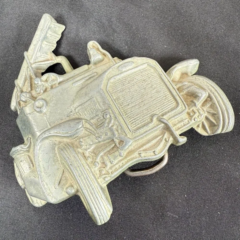 Vintage Brass Old Fashion Fire Truck Hook + Ladder Belt Buckle 3.5